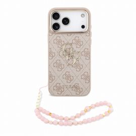 Rausvas dėklas telefonui Apple Iphone 18 Pro Max "Guess PU 4G Metal Logo Strap"