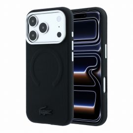 Juodas dėklas Lacoste PVC Petit Pique Semi Wrap Embossed MagSafe telefonui Apple iPhone 18 Pro Max