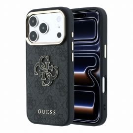 Juodas originalus dėklas Guess PU 4G Resin Metal Logo telefonui Apple Iphone 18 Pro
