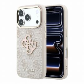 Rausvas originalus dėklas Guess PU 4G Resin Metal Logo telefonui Apple Iphone 18 Pro