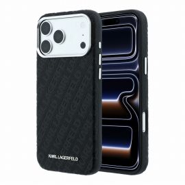 Juodas originalus dėklas Karl Lagerfeld PU Grained Allover Semi Wrap Magsafe telefonui Apple Iphone 18 Pro