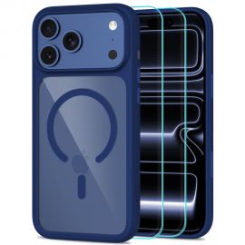Tamsiai mėlynas-skaidrus dėklas su apsauginiu stiklu telefonui Apple Iphone 17 Pro / 18 Pro "TECH-PROTECT MAGONE MAGSAFE CC + GLASS 2-PACK"