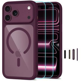 Bordo-skaidrus dėklas su apsauginiu stiklu telefonui Apple Iphone 17 Pro Max / 18 Pro Max "TECH-PROTECT MAGONE MAGSAFE CC + GLASS 2-PACK"