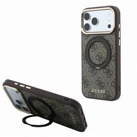 Rudas dėklas telefonui Apple iPhone 18 Pro Max "Guess PU 4G Ring Stand MagSafe"