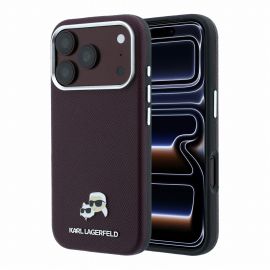 Bordo originalus dėklas Karl Lagerfeld PU Grained Semi Wrap K&CH Heads Magsafe telefonui Apple Iphone 18 Pro Max