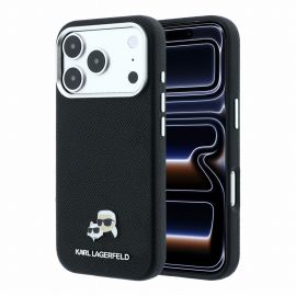Juodas originalus dėklas Karl Lagerfeld Grained PU Leather K&CH Heads Magnetic telefonui Apple Iphone 18 Pro Max