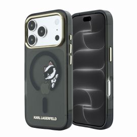 Juodas originalus dėklas Karl Lagerfeld IML Choupette Peekaboo Magnetic telefonui Apple Iphone 18 Pro Max