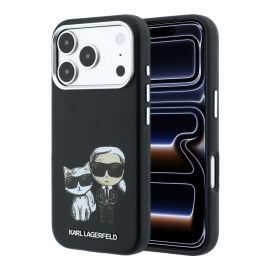 Juodas originalus dėklas Karl Lagerfeld PU Semi Wrap Smooth Sketch Bodies Magsafe telefonui Apple Iphone 18 Pro Max