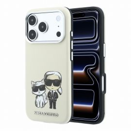 Beige originalus dėklas Karl Lagerfeld PU Semi Wrap Smooth Sketch Bodies Magsafe telefonui Apple Iphone 18 Pro Max