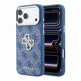 Mėlynas dėklas Guess PU 4G Strass Metal Logo telefonui Apple iPhone 18 Pro Max