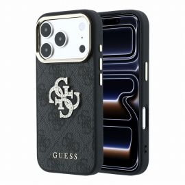 Juodas dėklas Guess PU 4G Strass Metal Logo telefonui Apple iPhone 18 Pro