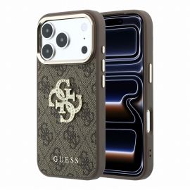 Rudas dėklas Guess PU 4G Strass Metal Logo telefonui Apple iPhone 18 Pro