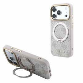 Pilkas dėklas telefonui Apple iPhone 18 Pro "Guess PU 4G Ring Stand MagSafe"