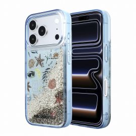 Mėlynas originalus dėklas Karl Lagerfeld Liquid Glitter Beach telefonui Apple iPhone 18 Pro