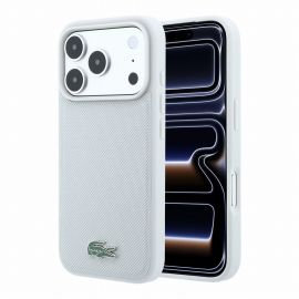 Pilkas dėklas Lacoste Iconic Petit Pique Metal Logo MagSafe telefonui Apple iPhone 18 Pro