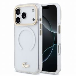 Skaidrus originalus dėklas Lacoste IML Shockproof Petit Pique Gold Logo MagSafe telefonui Apple iPhone 18 Pro