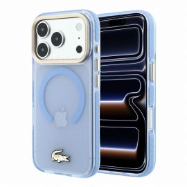Mėlynas originalus dėklas Lacoste IML Shockproof Petit Pique Gold Logo MagSafe telefonui Apple iPhone 18 Pro