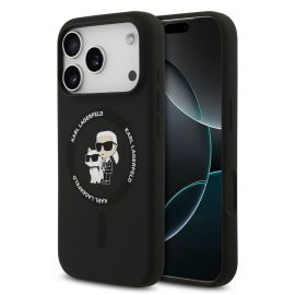 Juodas dėklas Karl Lagerfeld Liquid Silicone Karl and Choupette MagSafe telefonui Apple Iphone 18 Pro