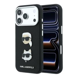 Juodas originalus dėklas Karl Lagerfeld PU Semi Wrap Saffiano K&CH Heads telefonui Apple Iphone 18 Pro