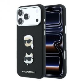 Juodas originalus dėklas Karl Lagerfeld PU Semi Wrap Saffiano K&CH Heads telefonui Apple Iphone 18 Pro Max