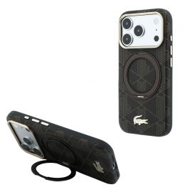 Šviesiai auksinis dėklas telefonui Apple Iphone 18 Pro "Lacoste PVC Semi Wrap Blend Ring Stand MagSafe"