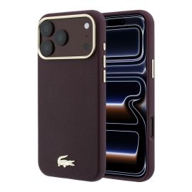 Bordo originalus dėklas Lacoste PU Leather Champs Elysees Gold Logo MagSafe telefonui Apple iPhone 18 Pro Max