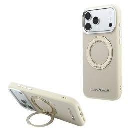 Beige dėklas telefonui Apple Iphone 18 Pro Max "Karl Lagerfeld PU Saffiano Ring Stand MagSafe"