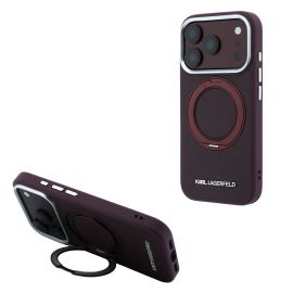 Burgundy dėklas telefonui Apple Iphone 18 Pro "Karl Lagerfeld PU Saffiano Ring Stand MagSafe"