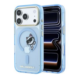 Mėlynas originalus dėklas Karl Lagerfeld IML Choupette Peekaboo MagSafe telefonui Apple iPhone 18 Pro