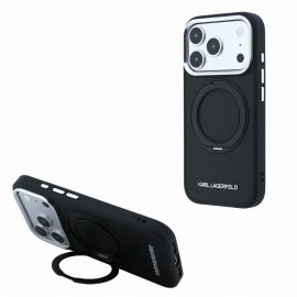 Juodas dėklas telefonui Apple Iphone 18 Pro "Karl Lagerfeld PU Saffiano Ring Stand MagSafe"