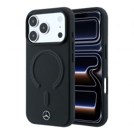 Juodas dėklas Mercedes PU Leather 3D MagSafe telefonui Apple iPhone 18 Pro Max