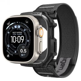 Juodas dėklas su apyranke Apple Watch Ultra 1 / 2 / 3 / 4 (49mm) "SPIGEN ATHLEX AIR + RUGGED ARMOR"