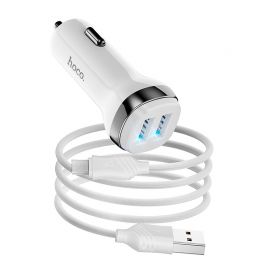 Baltas įkroviklis automobilinis Hoco Z40 Superior Dual Port + MicroUSB