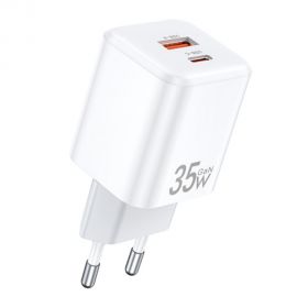 Baltas įkroviklis Awei PD66-EU GaN 35W USB-A / USB-C