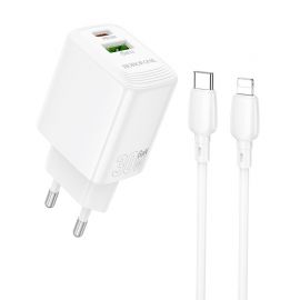 Baltas įkroviklis Borofone BN29 30W USB-C / USB-A + USB-C to Lightning cable 1.0m