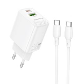Baltas įkroviklis Borofone BN29 30W USB-C / USB-A + USB-C to USB-C cable 1.0m