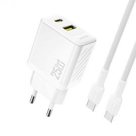 Baltas įkroviklis Dudao A26TC GaN 25W USB-C / USB-A + USB-C to USB-C cable 1.0m