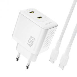 Baltas įkroviklis Dudao A28PC GaN 45W 2xUSB-C + USB-C to USB-C cable 1.0m