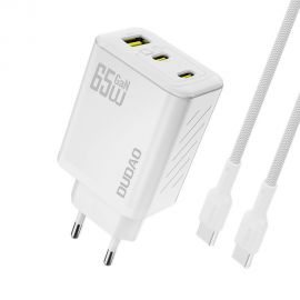 Baltas įkroviklis Dudao A29C GaN 65W 2xUSB-C / USB-A + USB-C to USB-C cable 1.0m