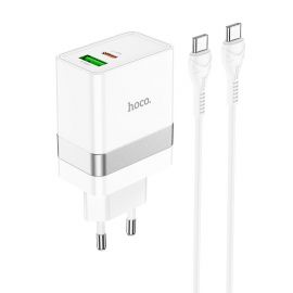 Baltas įkroviklis Hoco N21 USB-A / Type-C PD30W+QC3.0 + Type-C