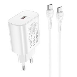Baltas įkroviklis Hoco N22 25W USB-C + USB-C to USB-C cable 1.0m