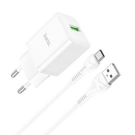 Baltas įkroviklis Hoco N26 USB-A Quick Charge 3.0 18W + Type-C