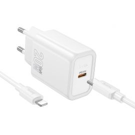 Baltas įkroviklis Hoco N60 20W GaN USB-C + USB-C to Lightning cable 1.0m