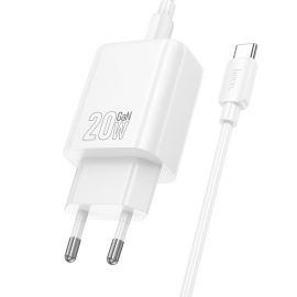 Baltas įkroviklis Hoco N60 20W GaN USB-C + USB-C to USB-C cable 1.0m