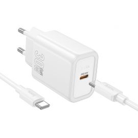 Baltas įkroviklis Hoco N62 30W GaN USB-C + USB-C to USB-C cable 1.0m