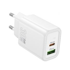 Baltas įkroviklis Hoco N63 30W GaN USB-C / USB-A