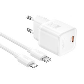 Baltas įkroviklis Hoco N66 35W GaN USB-C / USB-A + USB-C to Lightning cable 1.0m