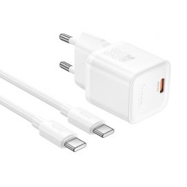 Baltas įkroviklis Hoco N66 35W GaN USB-C / USB-A + USB-C to USB-C cable 1.0m