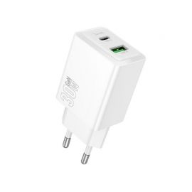 Baltas įkroviklis Hoco N71 30W GaN USB-C / USB-A