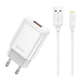 Baltas įkroviklis Jellico EU01 2.4A USB-A + USB-A to Lightning cable 1.0m